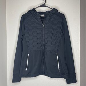 ASICS Womens Large Black Quilted Hooded Athletic Zip Jacket Running